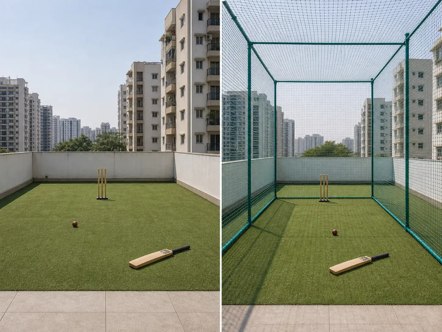 Sports net before and after installation in BTM Layout
